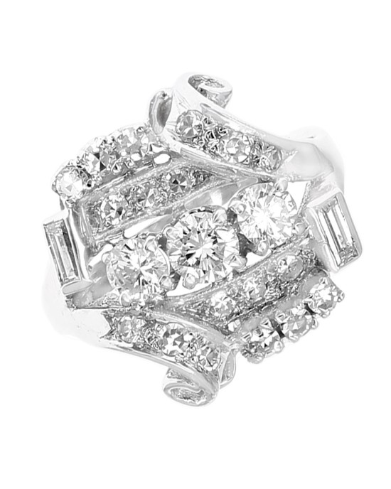 Diamond Furled Ribbon Bypass Ring in White Gold